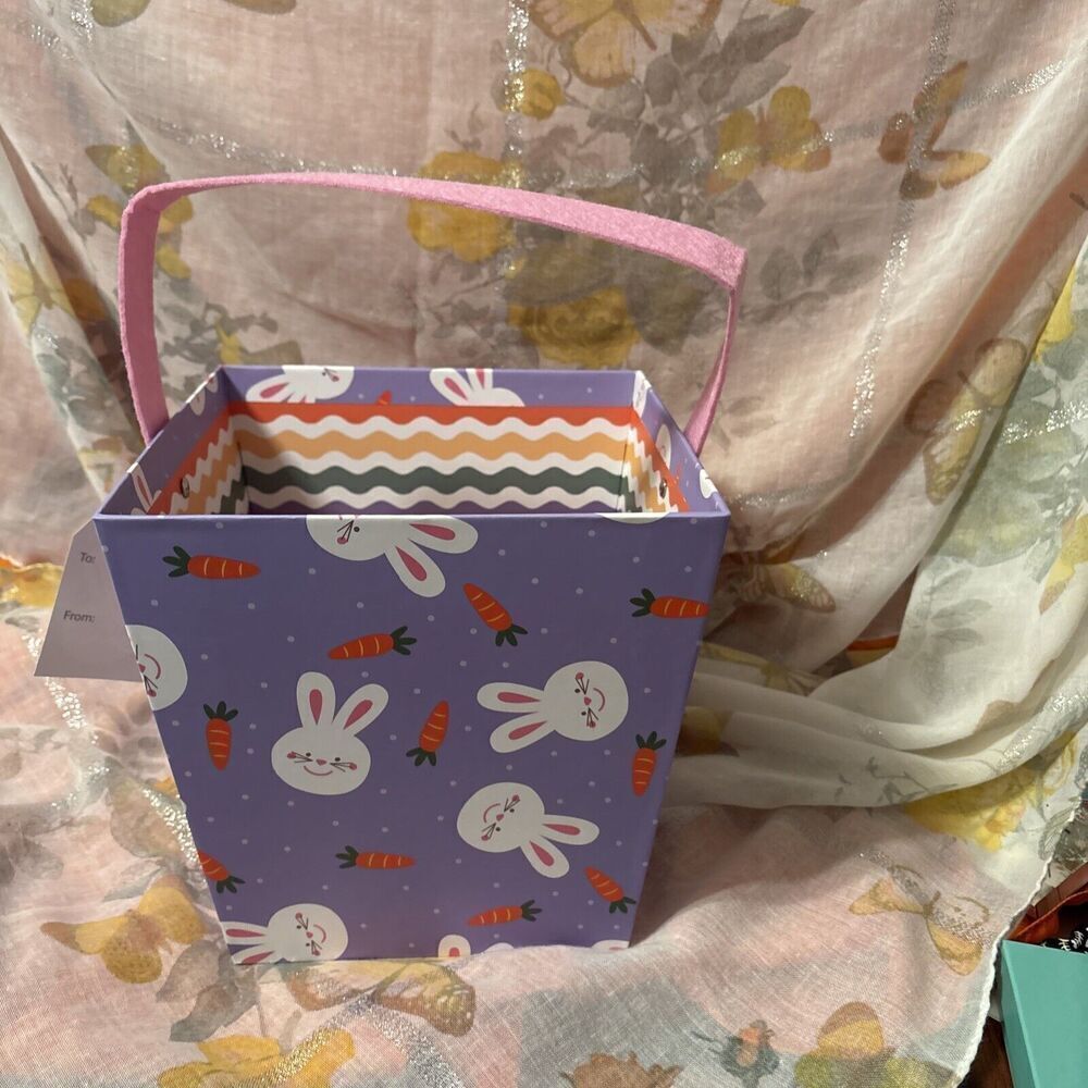 HAPPY EASTER HEAVY CARDBOARD GIFT BOX/ BASKET FOR KIDS WITH BUNNY EGG - Picture 3 of 5